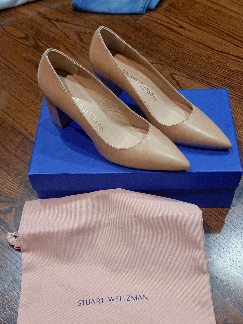 Stuart Weitzman Women's Nude Pointed Toe Block Heel Pumps